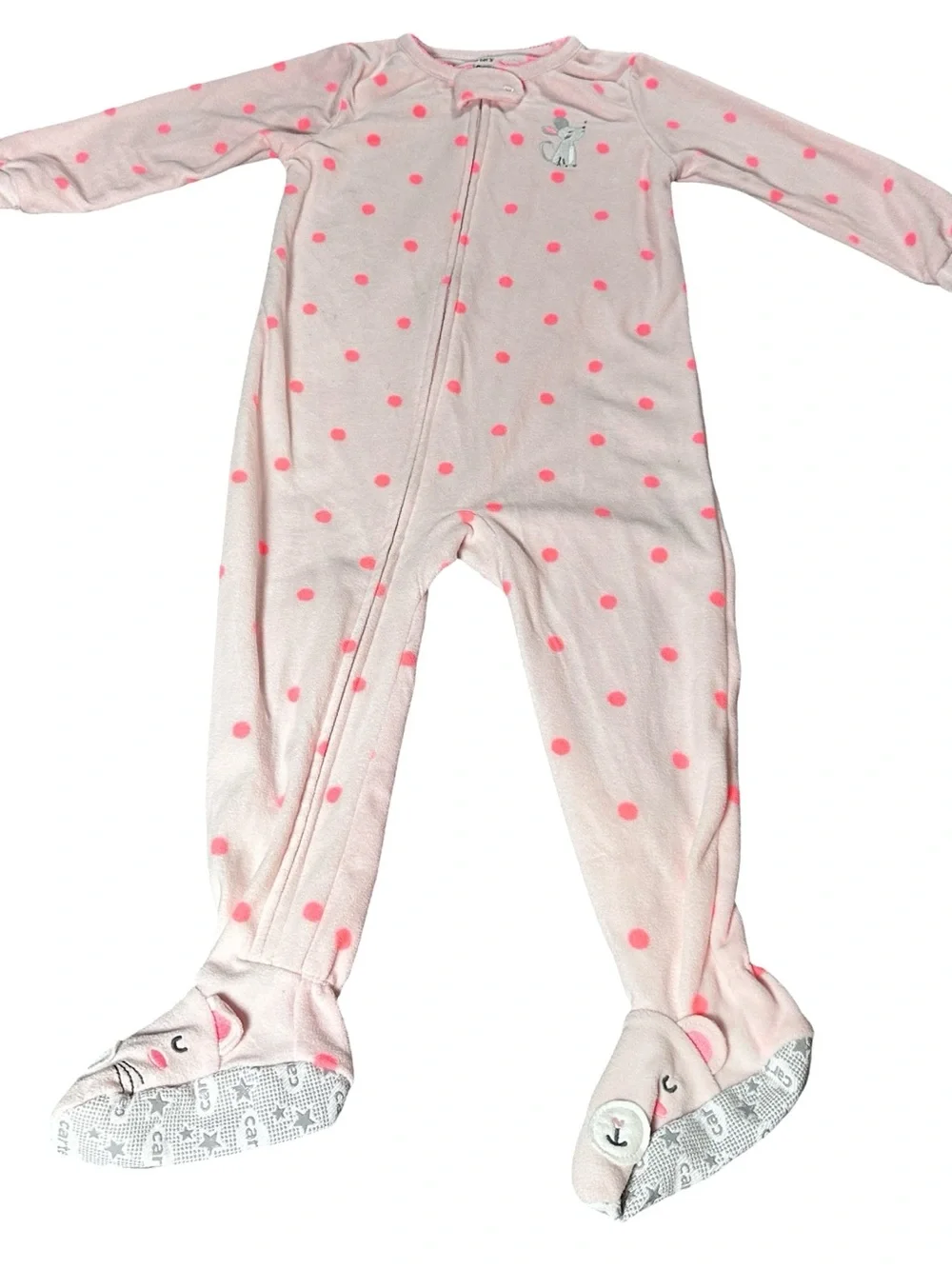 Carter’s Toddler 3T Pink Polka Dot Mouse Footed Fleece Pajamas